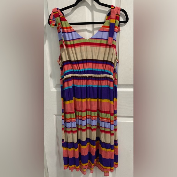 New York & Co. Stripe Tiered Dress w/Shoulder Ties Color Purple MardiGras Size L - Picture 3 of 5